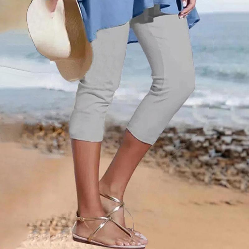 Trendy Solid Color Elastic Waist Casual Macaron Color Cropped Pants