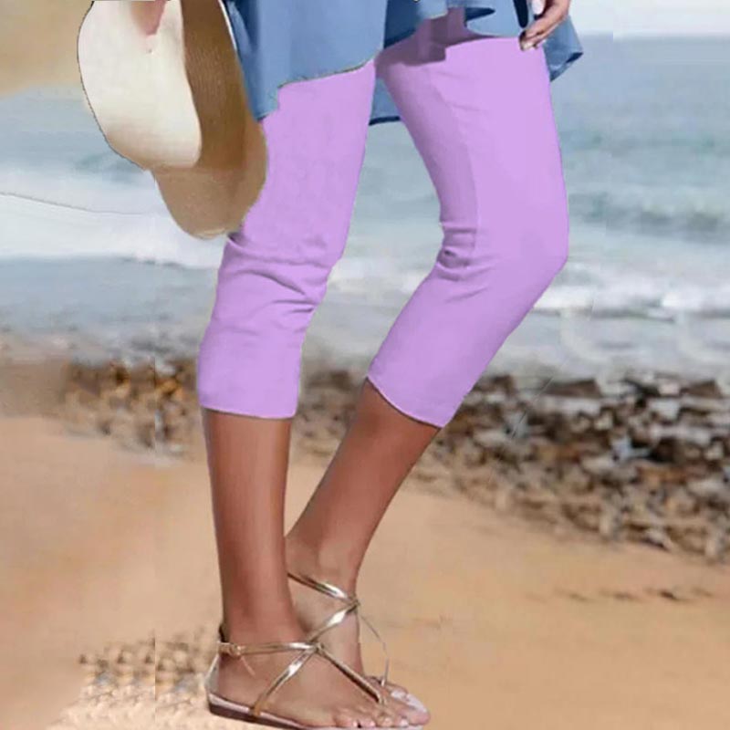 Trendy Solid Color Elastic Waist Casual Macaron Color Cropped Pants