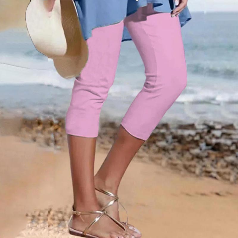 Trendy Solid Color Elastic Waist Casual Macaron Color Cropped Pants