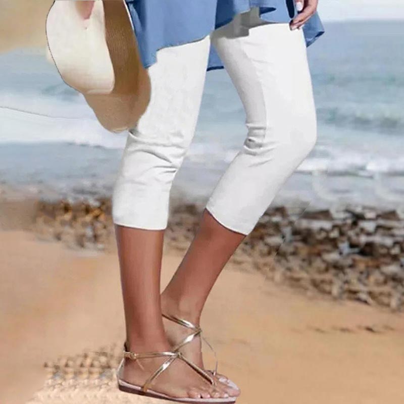 Trendy Solid Color Elastic Waist Casual Macaron Color Cropped Pants