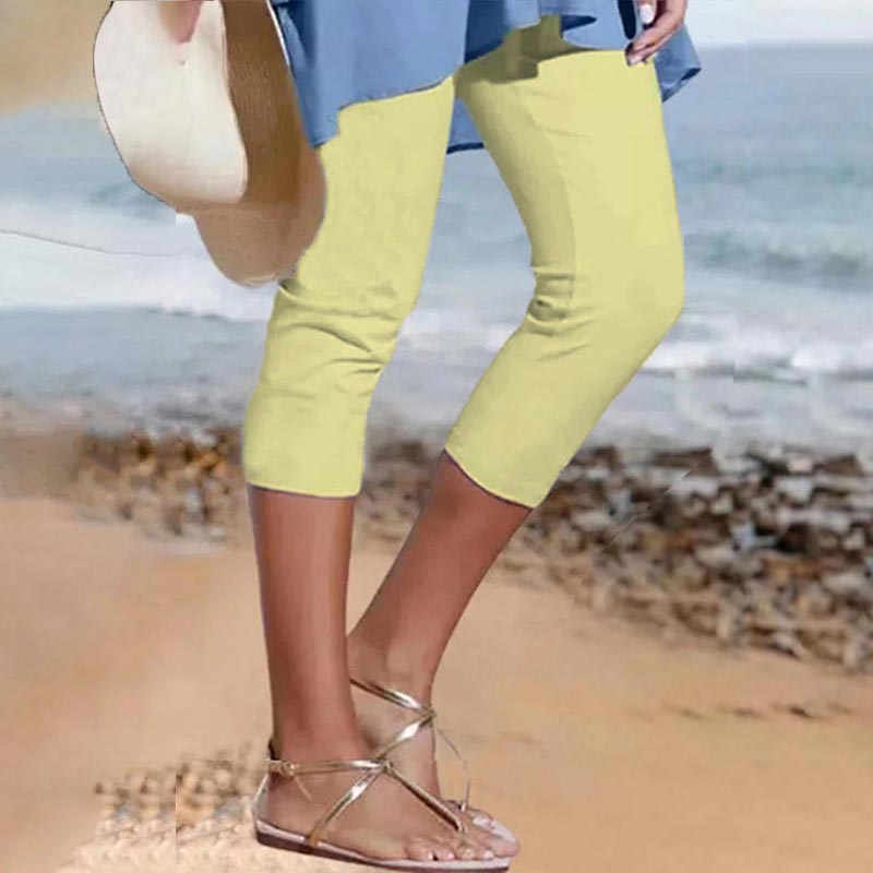 Trendy Solid Color Elastic Waist Casual Macaron Color Cropped Pants