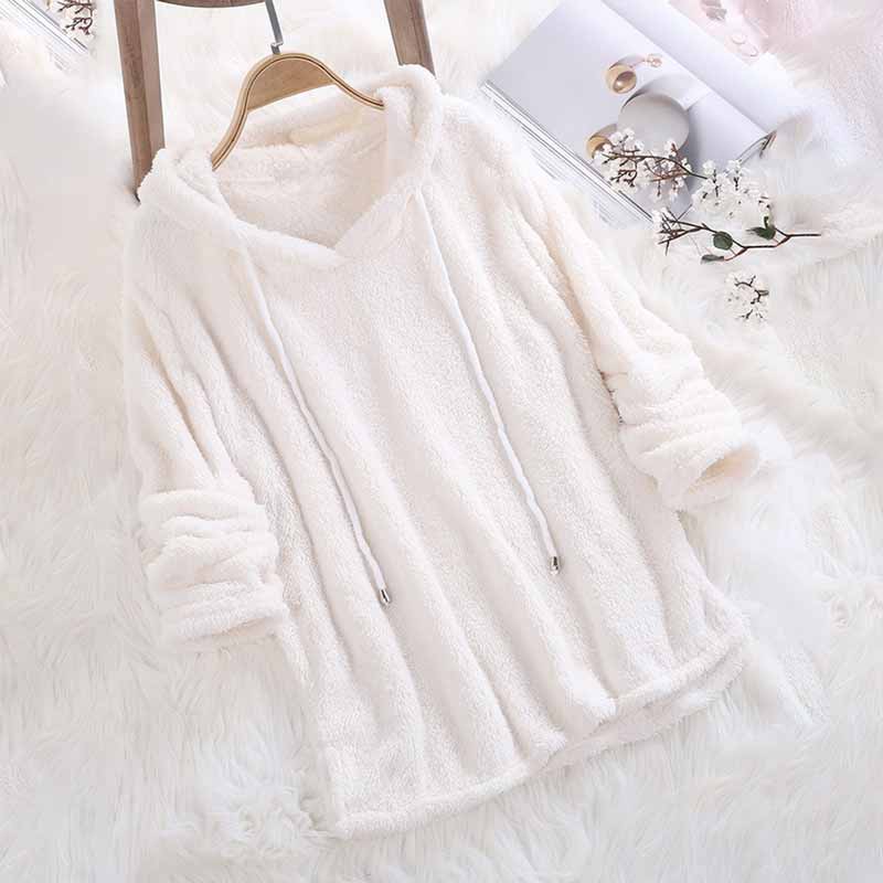 Solid Color Long Sleeve Hooded Plush Pajamas Sweatshirt