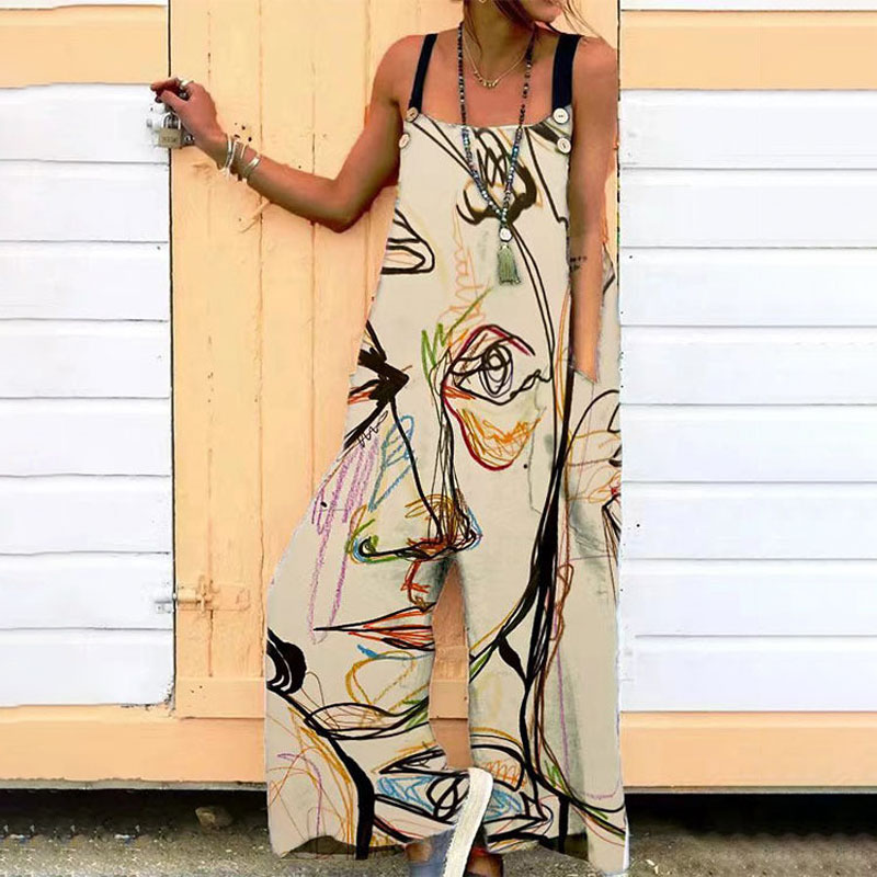 Pocket Floral Printed Belt Sling Square Neck Jumpsuit