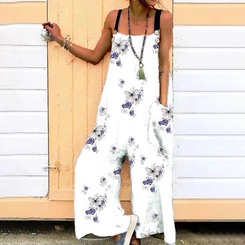 Pocket Floral Printed Belt Sling Square Neck Jumpsuit