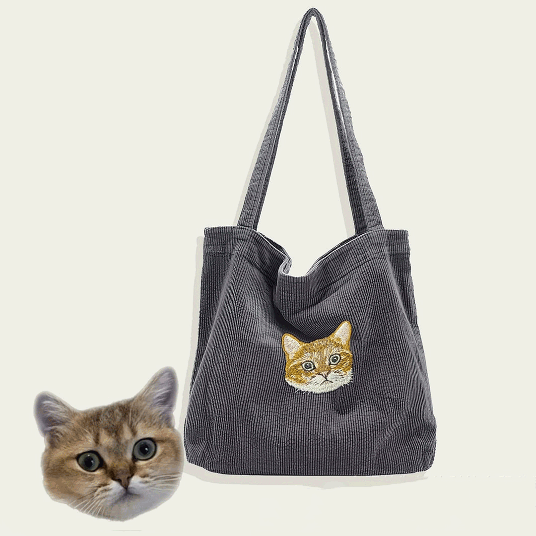 Custom Pet Face Embroidery Corduroy Bag Furry Baby Keepsake Gift