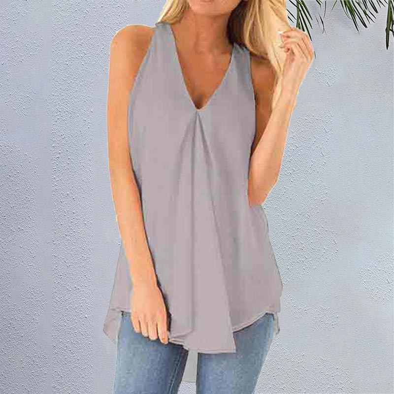 Solid Color V-neck Sleeveless Casual Tank Top