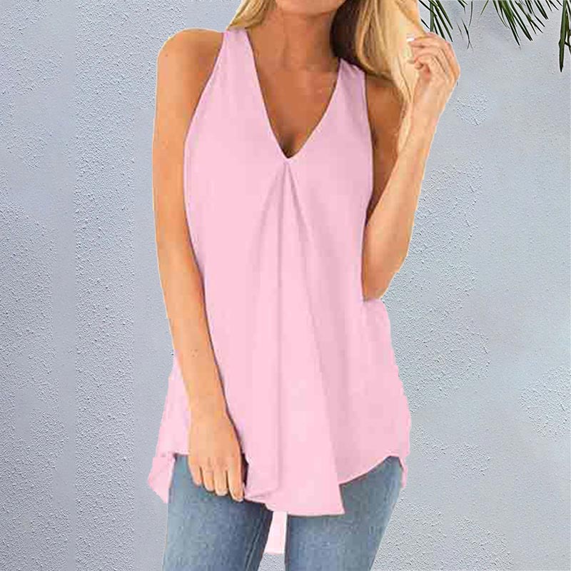 Solid Color V-neck Sleeveless Casual Tank Top