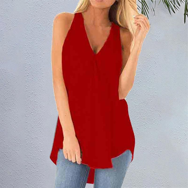 Solid Color V-neck Sleeveless Casual Tank Top