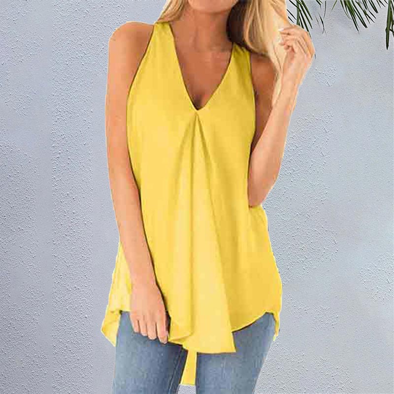 Solid Color V-neck Sleeveless Casual Tank Top