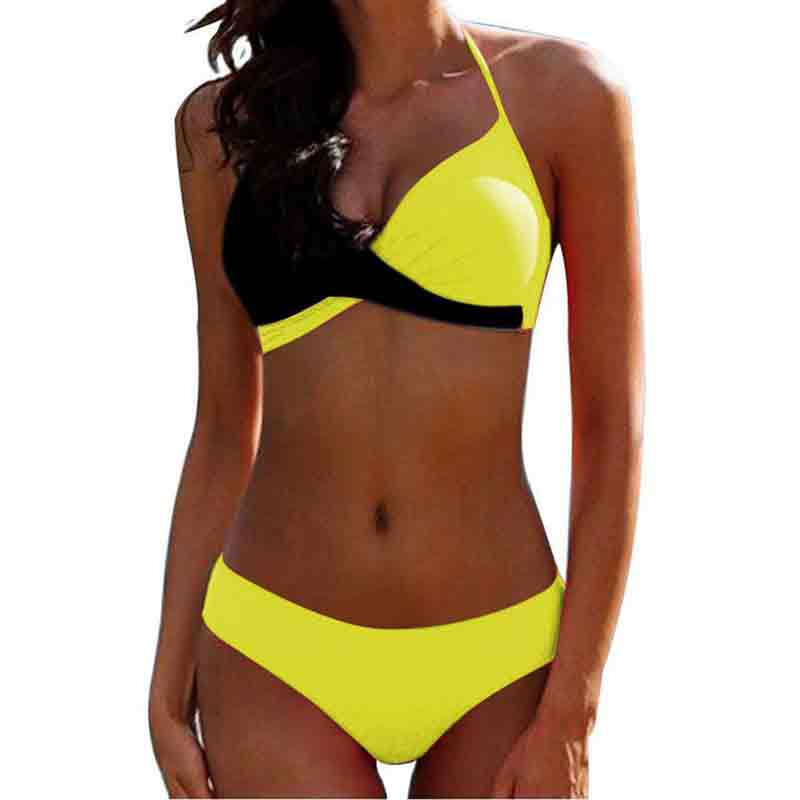Tie Halter Color Matching Crossover Two-piece Bikini Swimsuit