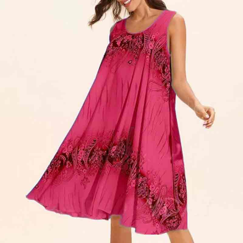 Floral Printed Gradient Color Sleeveless Loose A-line Dress