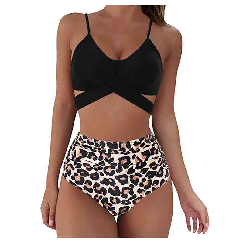 V-neck Crossover Printed Two Piece Bikini Swimsuit