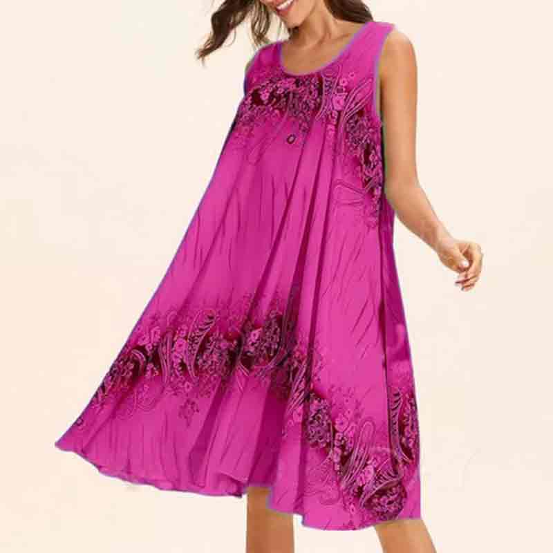 Floral Printed Gradient Color Sleeveless Loose A-line Dress