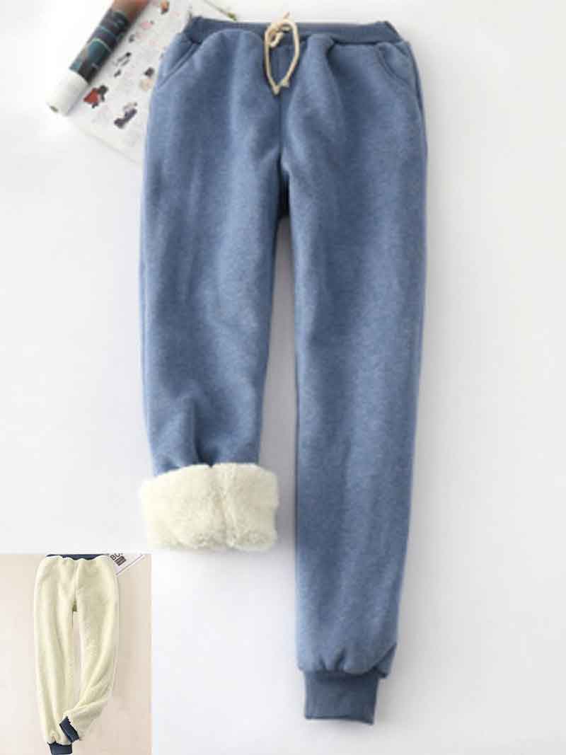 Solid Color Thickened Fleece Warm Autumn Winter Loose Sweatpants