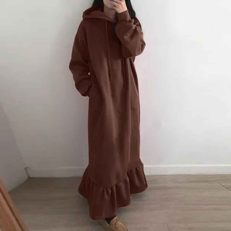 Fleece Thickened Plus Size Pockets Hooded Long Dress