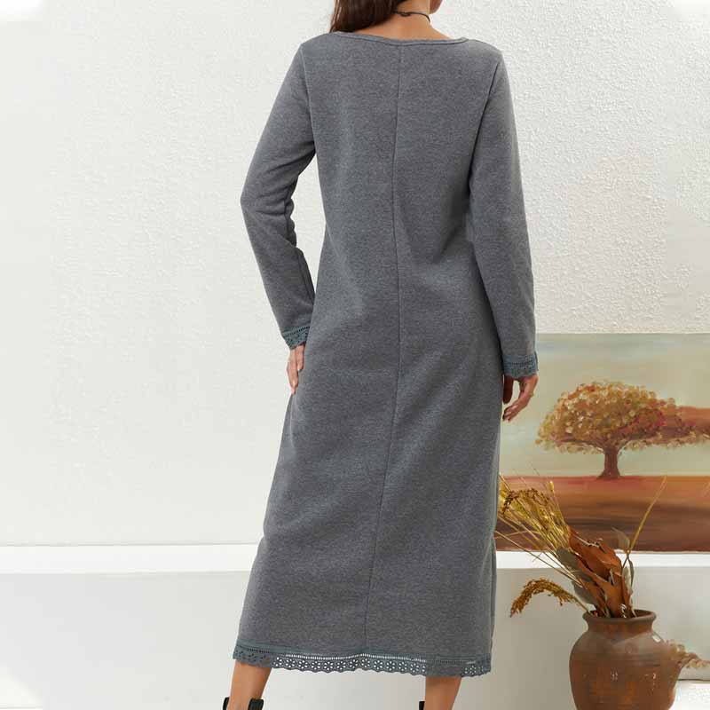 Thickened Fleece Autumn Winter Warm Loose Pockets Dress