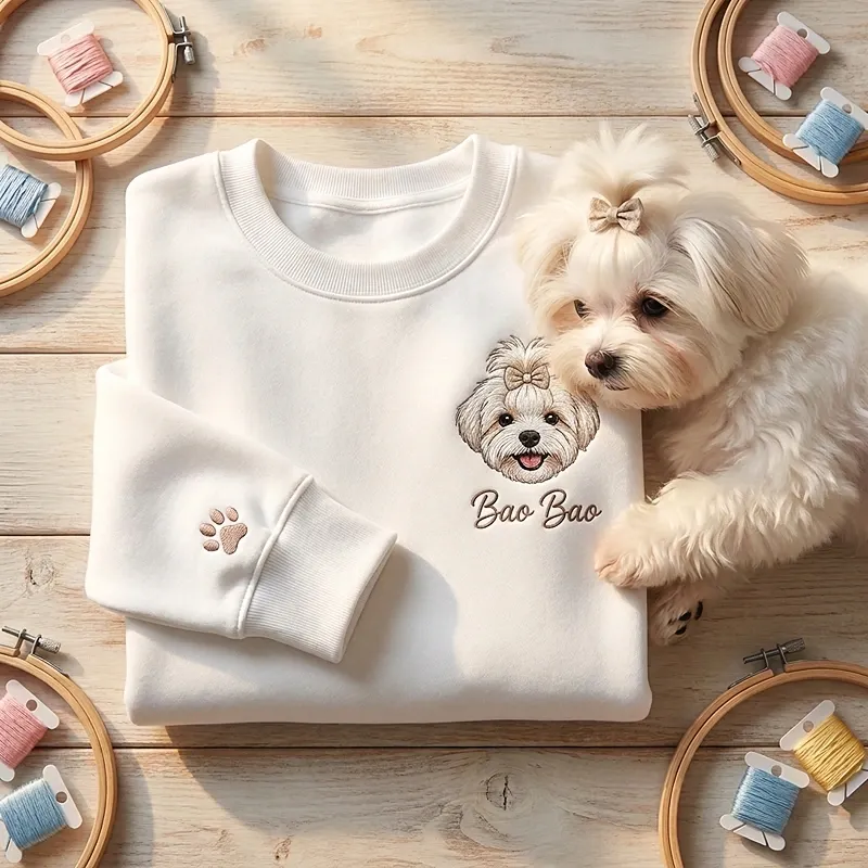 Custom Embroidered Sweatshirt Furry Pet Face Name And Year Keepsake