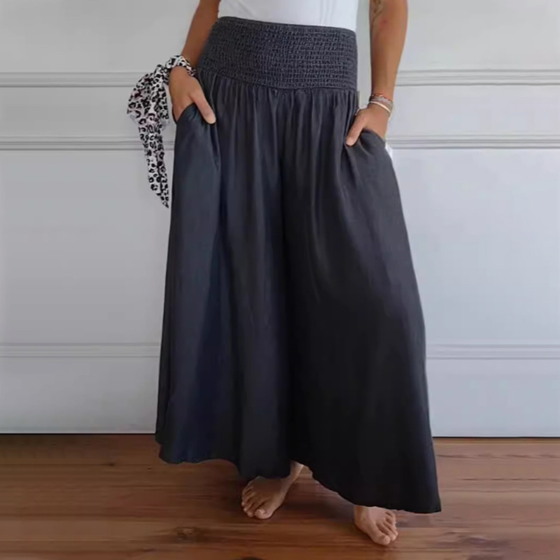 Fashion Elastic Waist Loose Trousers Casual Wide-leg Pocket Pants