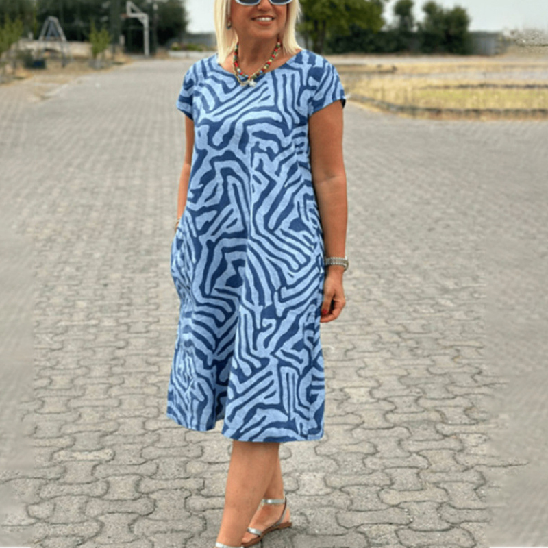 Bohemian Plus Size Holiday Style Leopard Printed Pockets A-line Dress