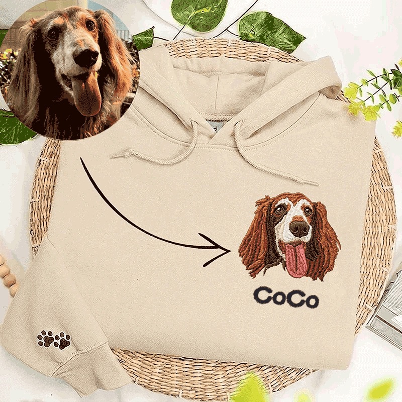 Custom Pet Portrait Embroidery Hoodie Furry Baby Face Name Keepsake