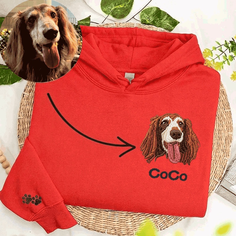 Custom Pet Portrait Embroidery Hoodie Furry Baby Face Name Keepsake