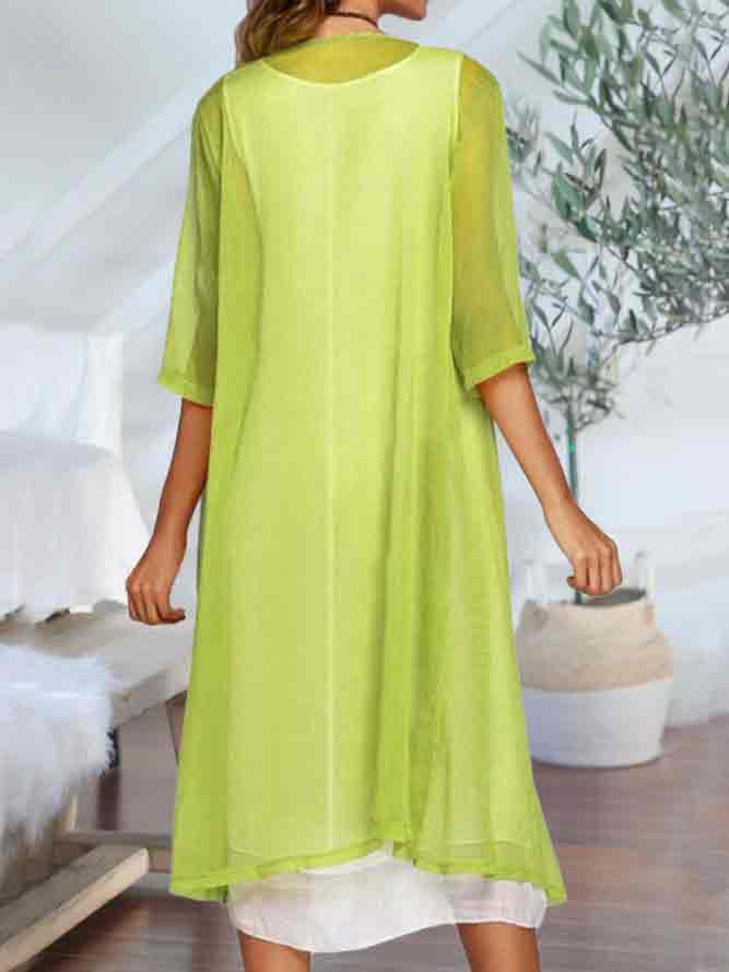 Casual Floral Printed Round Neck Two-piece Cardigan Dress