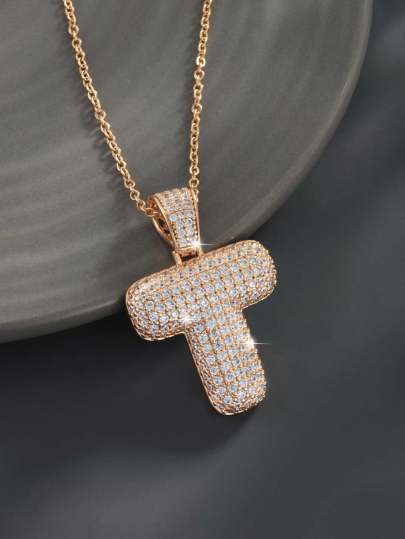 26 Letters 18K Gold Plated Necklace Pendant Zircon Necklace