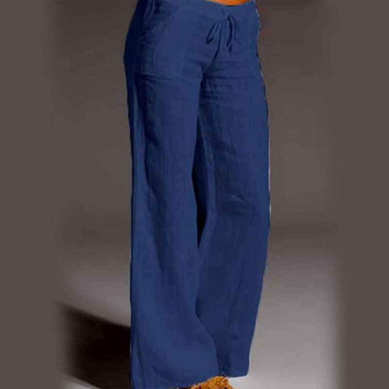 Casual High Waist Micro-flared Wide Leg Drawstring Pockets Pants