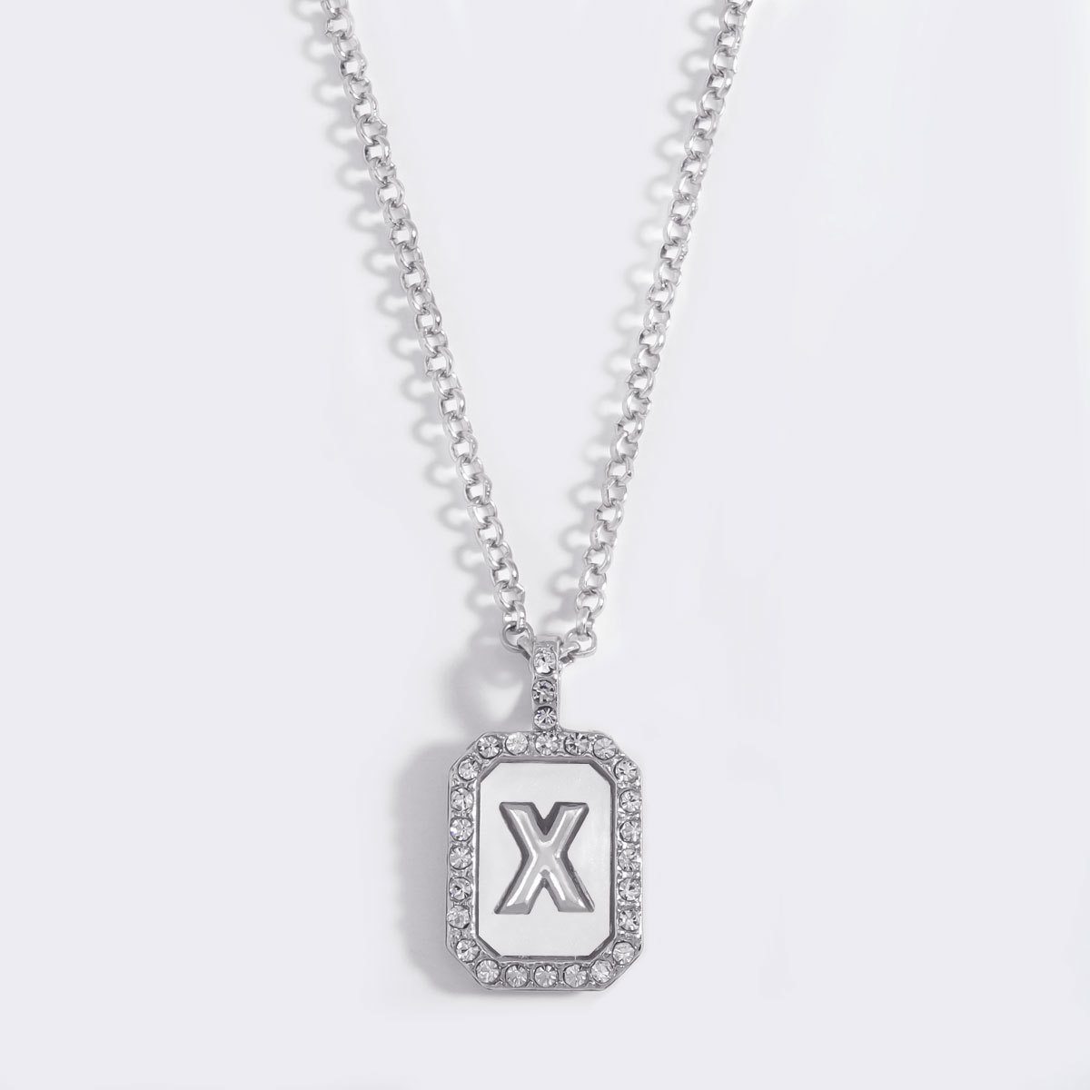 Letter Inlay Necklace Pendant Alloy Zircon Necklace Friend Gift