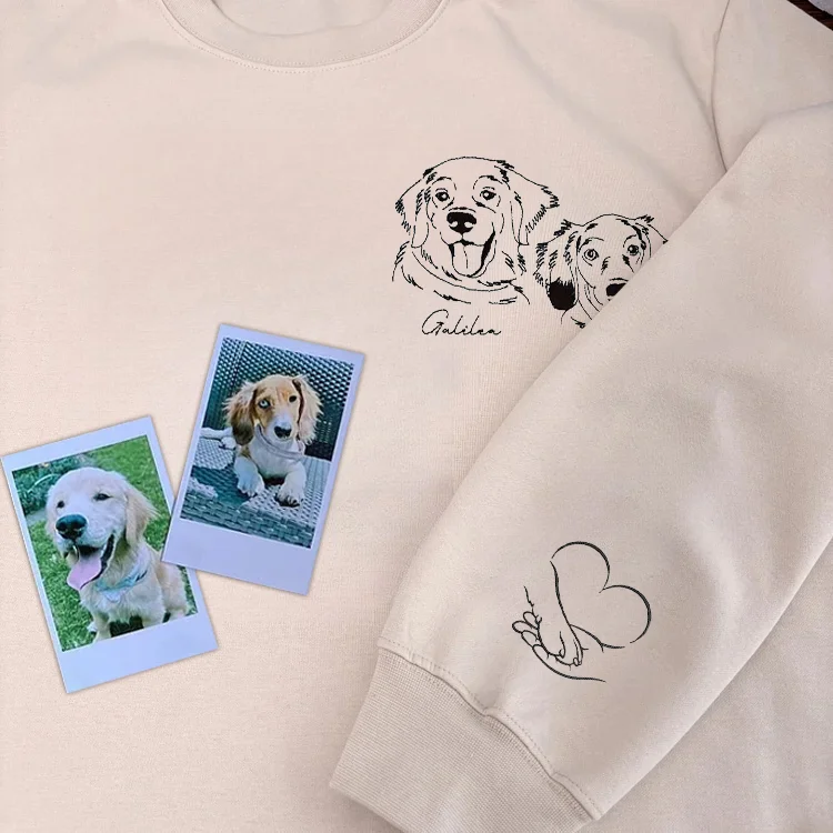 Custom Pet Portrait Sketch Embroidery Sweatshirt Furry Baby Keepsake