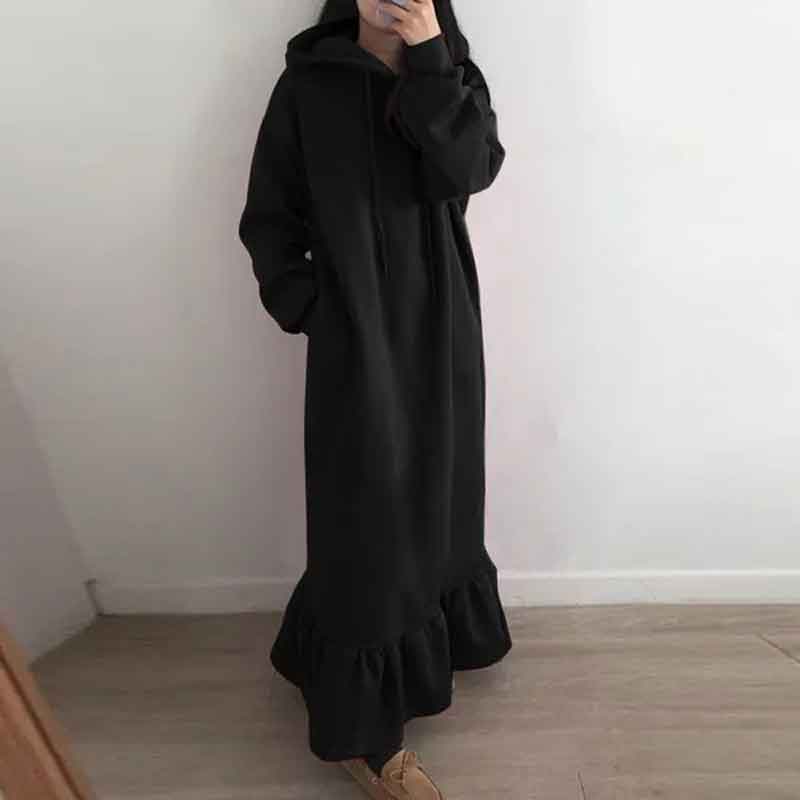 Fleece Thickened Plus Size Pockets Hooded Long Dress