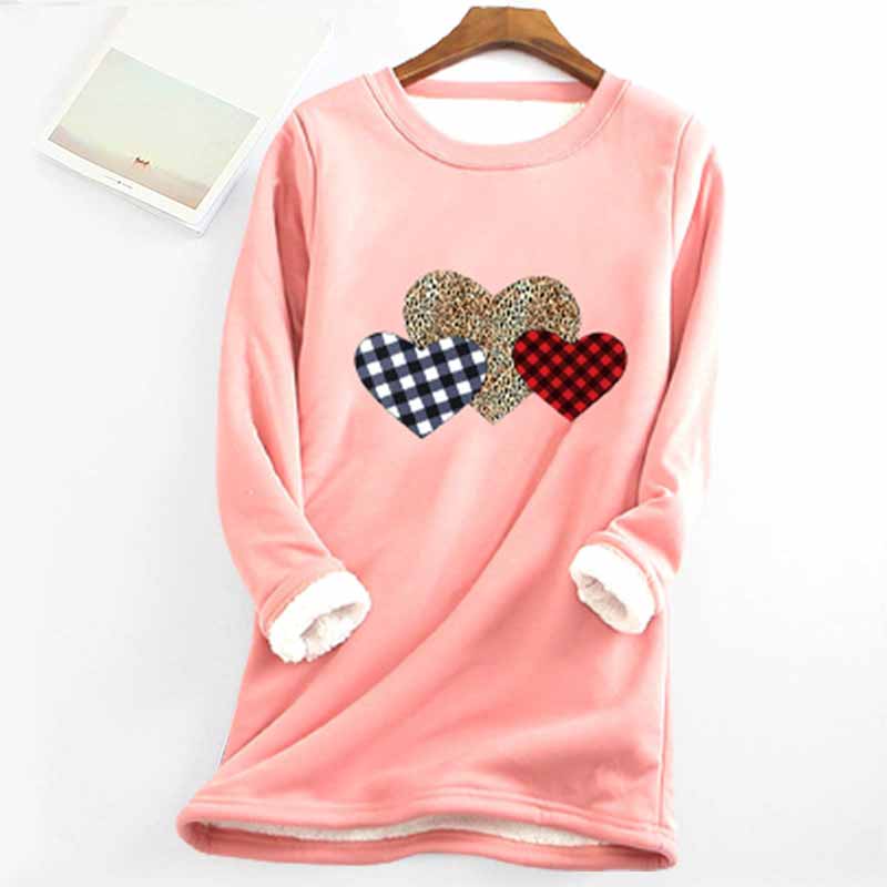 Christmas Heart Printed Thickened Fleece Warm Autumn Winter Sweatshirt