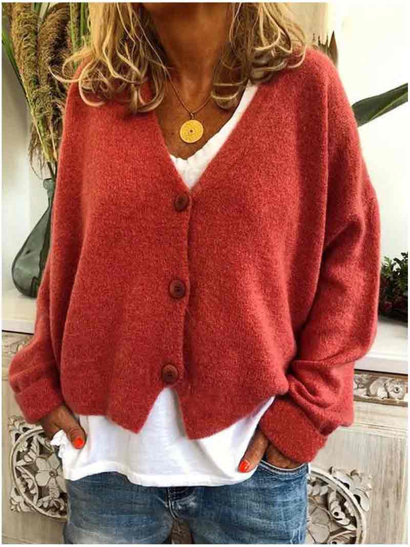 Solid Color Thick Autumn Winter Loose Knitted Cardigan Sweater Coat