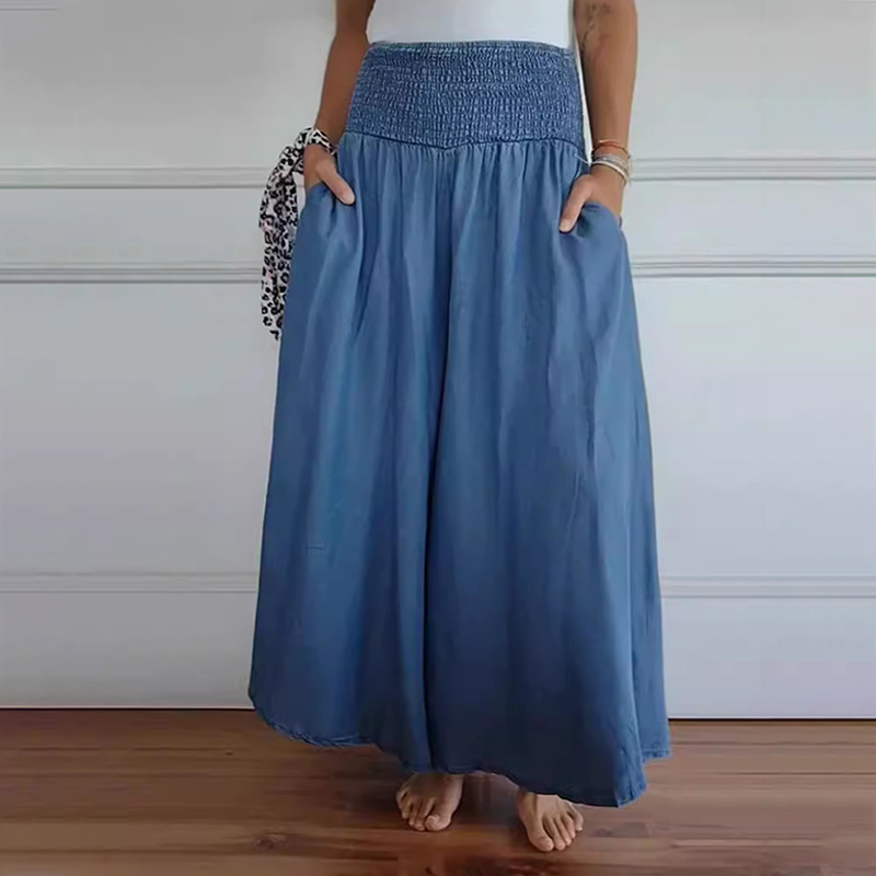 Fashion Elastic Waist Loose Trousers Casual Wide-leg Pocket Pants