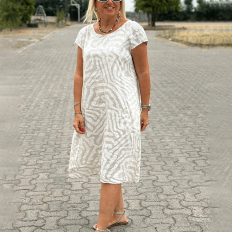 Bohemian Plus Size Holiday Style Leopard Printed Pockets A-line Dress