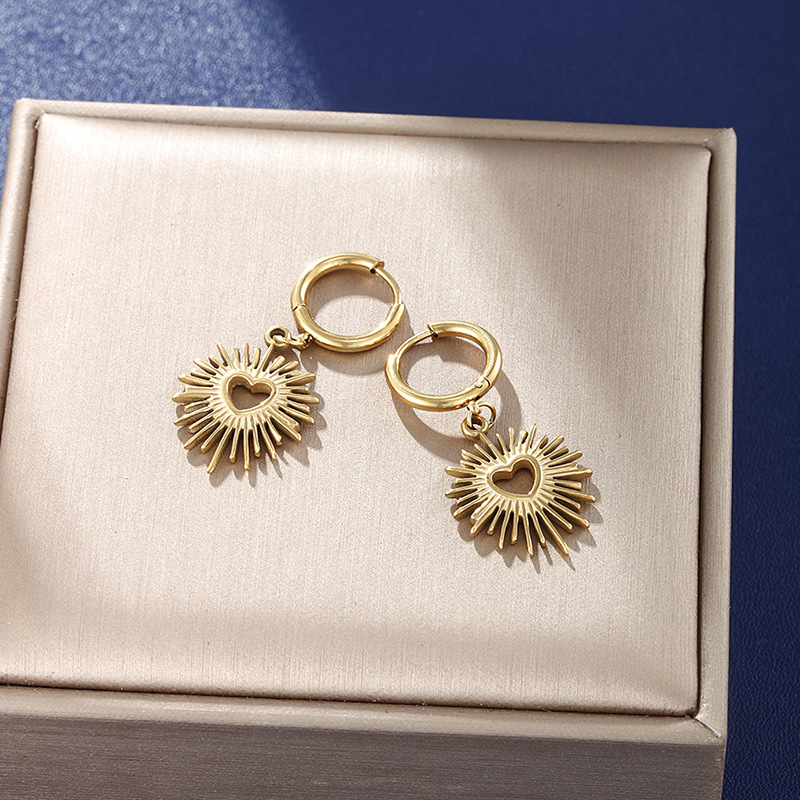 Heart Sunflower Hoop Earrings Jewelry Elegant Punk Style Earrings