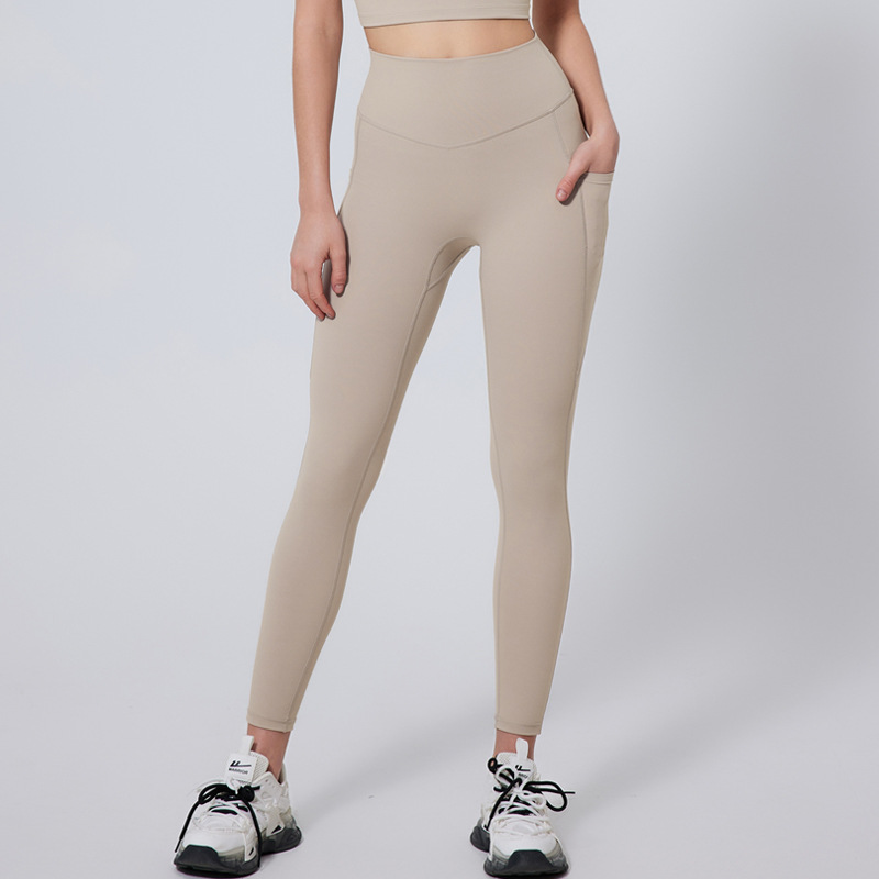 High Waist Yoga Suit Sportswear Vest And Pocket Pants Two Piece Set