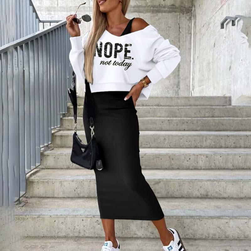 Elegant V-neck Hoodie and Dress Outfits Matching Two-piece Set