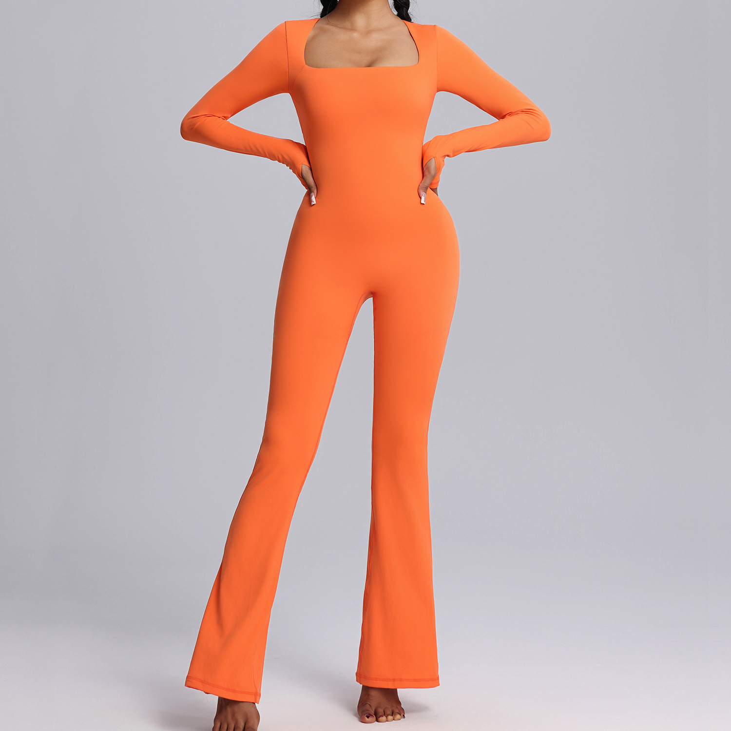 Long Sleeve One-Piece Yoga Suit High Elastic Dance Flared Jumpsuit