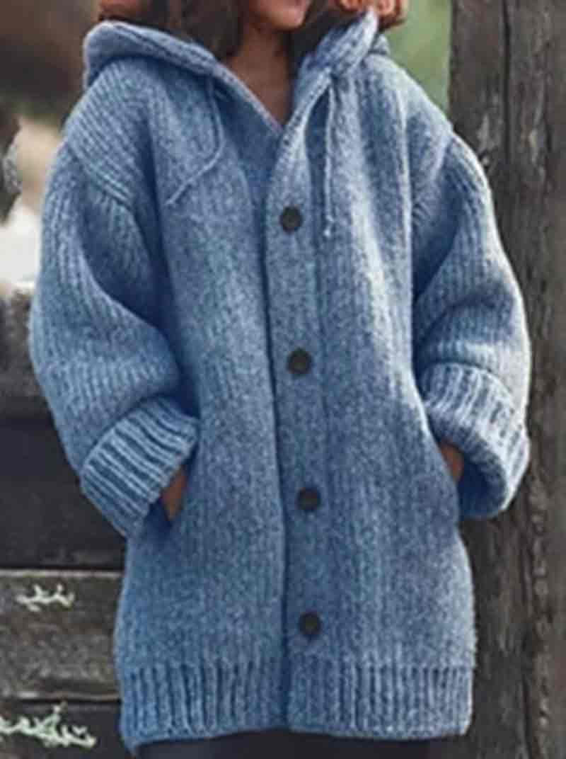 Solid Color Winter Thicken Knitted Pockets Cardigan Hoodie Sweater Coat