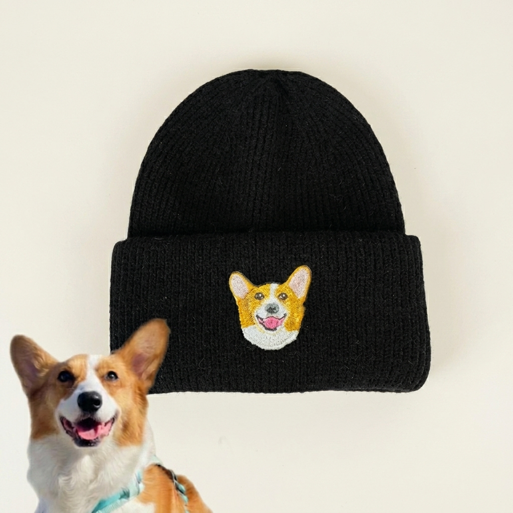Custom Embroidered Pet Face Hat Furry Baby Wide Brim Knitted Hat Gift