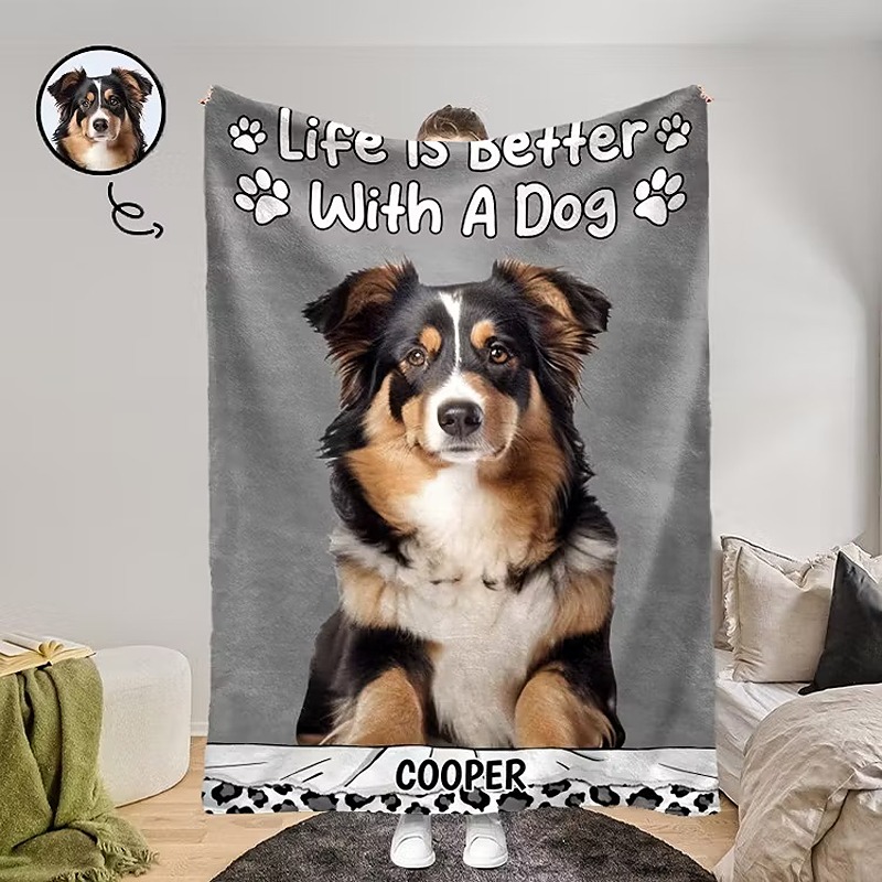 Custom Pet Flannel Blanket Furry Baby Embedded Digital Fleece Blanket