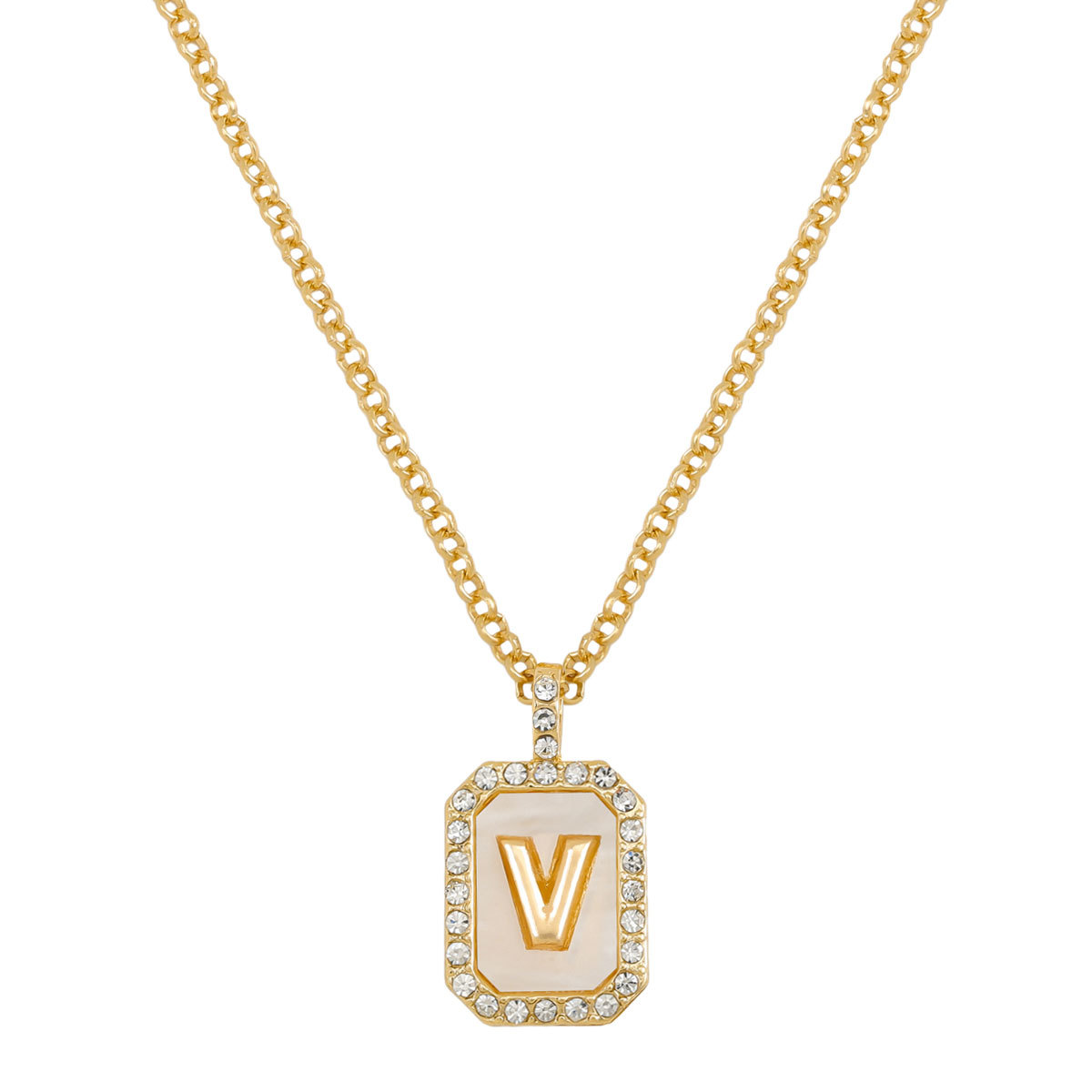 Letter Inlay Gold Plated Necklace Pendant Zircon Necklace Friend Gift