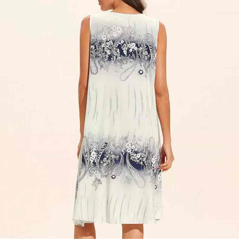 Floral Printed Gradient Color Sleeveless Loose A-line Dress
