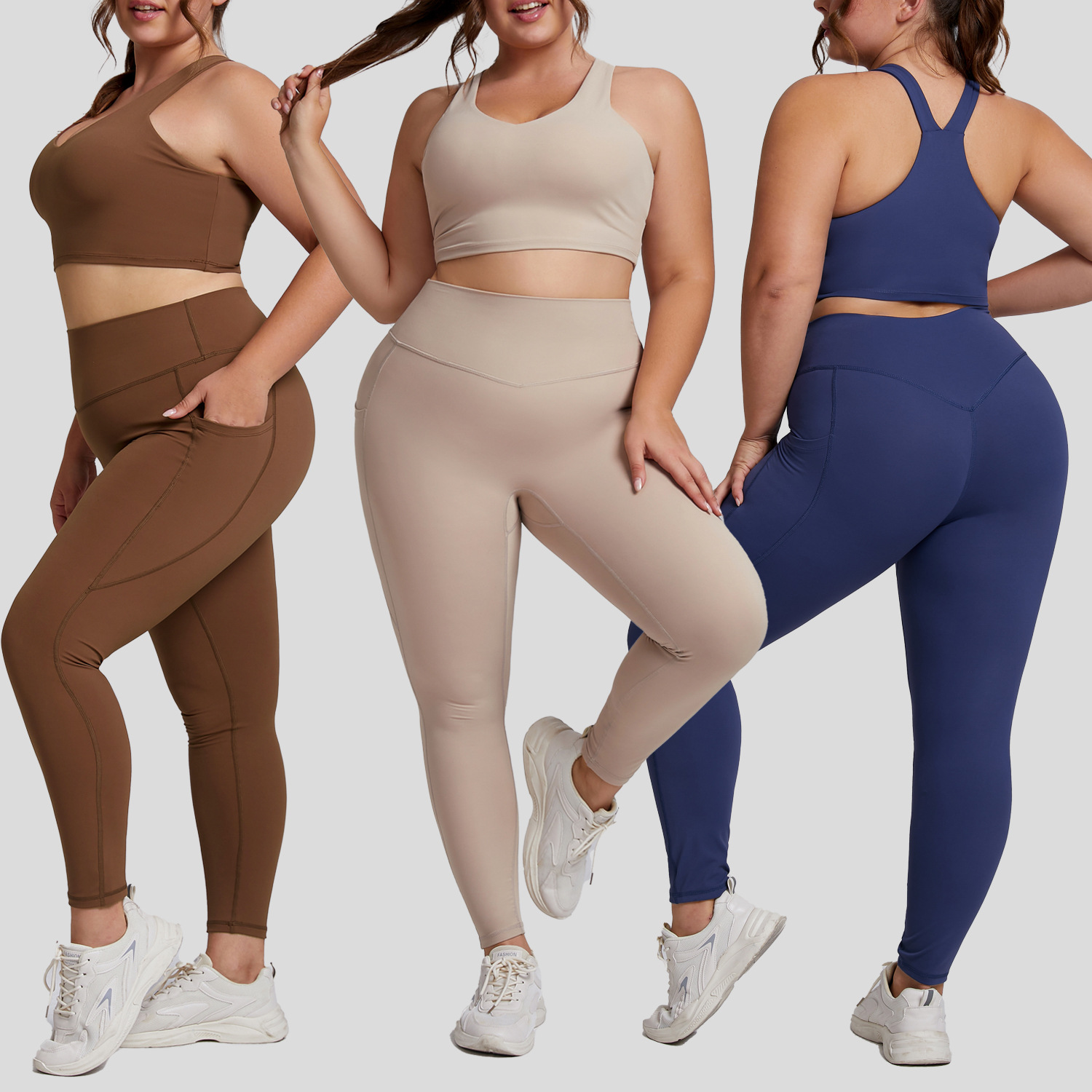 Plus Size Yoga Suit Sportswear Vest And Pocket Pants Two Piece Suit