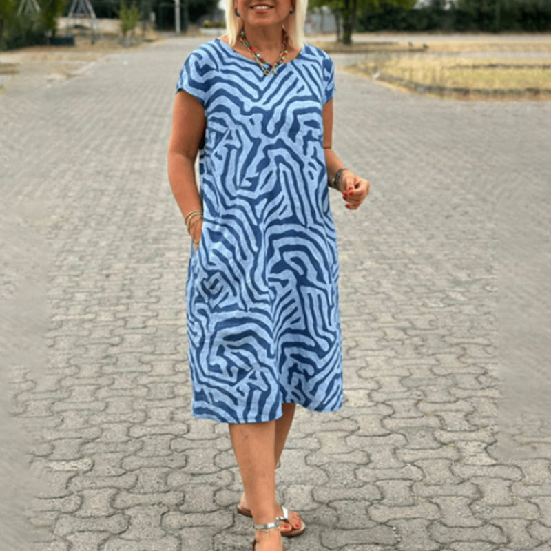 Bohemian Plus Size Holiday Style Leopard Printed Pockets A-line Dress