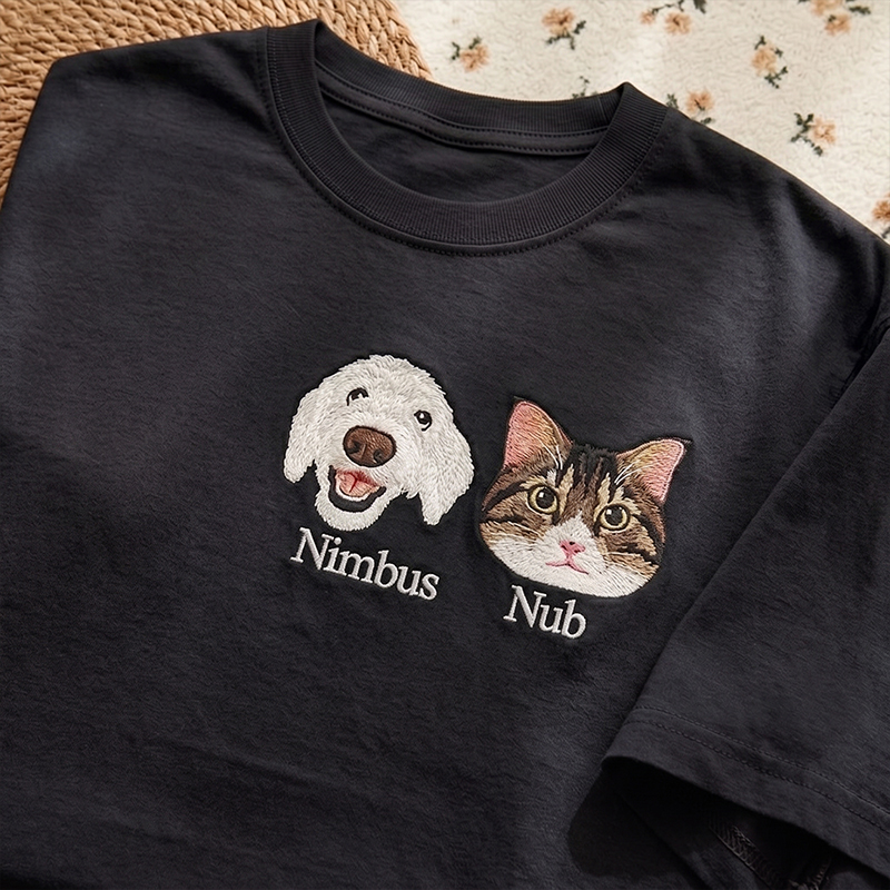 Custom Pets Combo Embroidered T-shirt Furry Babies Portrait Keepsake