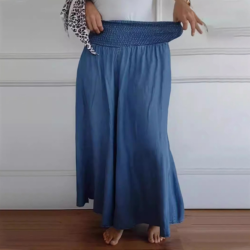Fashion Elastic Waist Loose Trousers Casual Wide-leg Pocket Pants