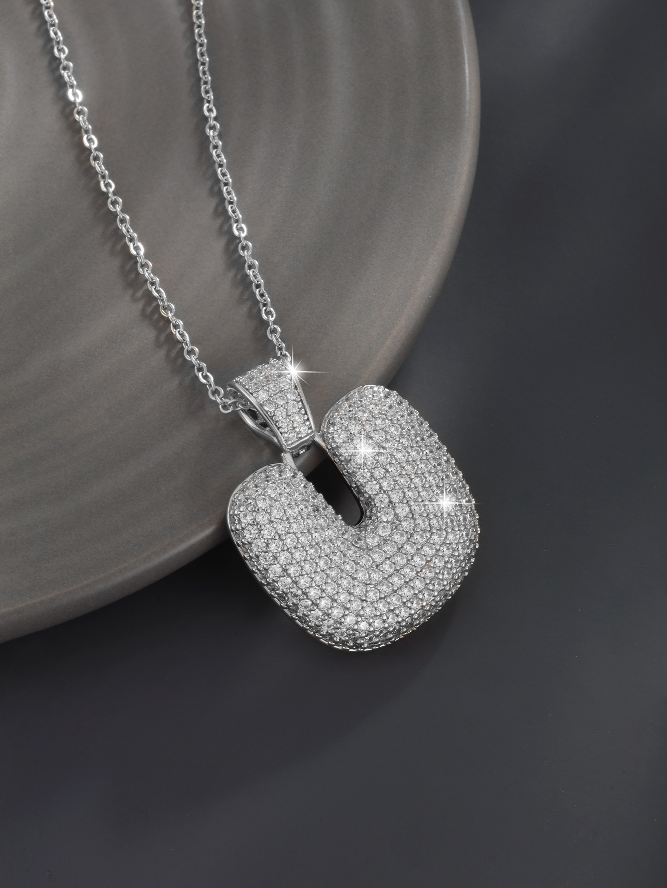 Stylish 26 Letters Necklace Pendant Alloy Zircon Necklace Friend Gift