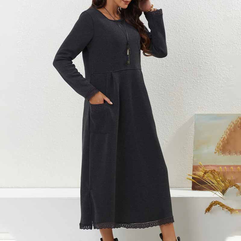 Thickened Fleece Autumn Winter Warm Loose Pockets Dress
